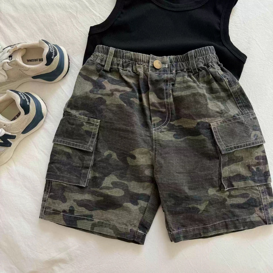 Kids Japanese Cargo Shorts 2026 Camouflage Trendy Wear