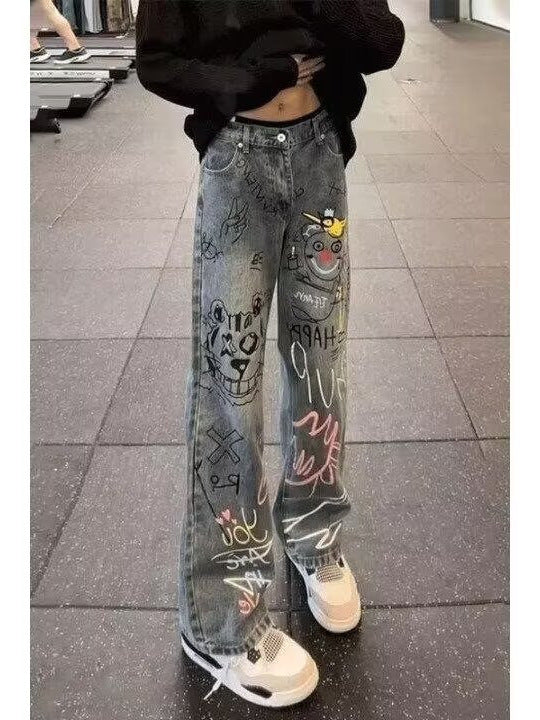 Graffiti Wide-Leg Jeans – Street Style Loose Fit