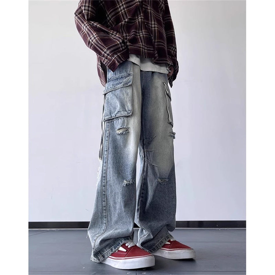 Vintage Ripped Wide-Leg Jeans – Hip-Hop Style