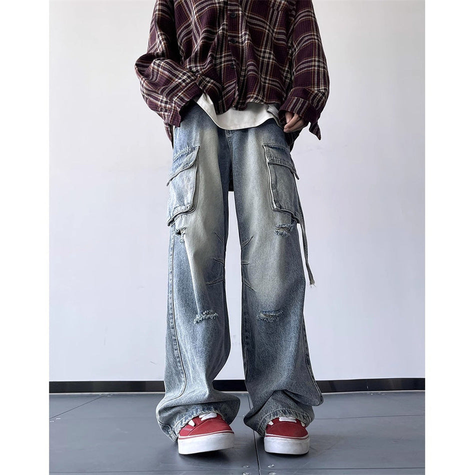 Vintage Ripped Wide-Leg Jeans – Hip-Hop Style