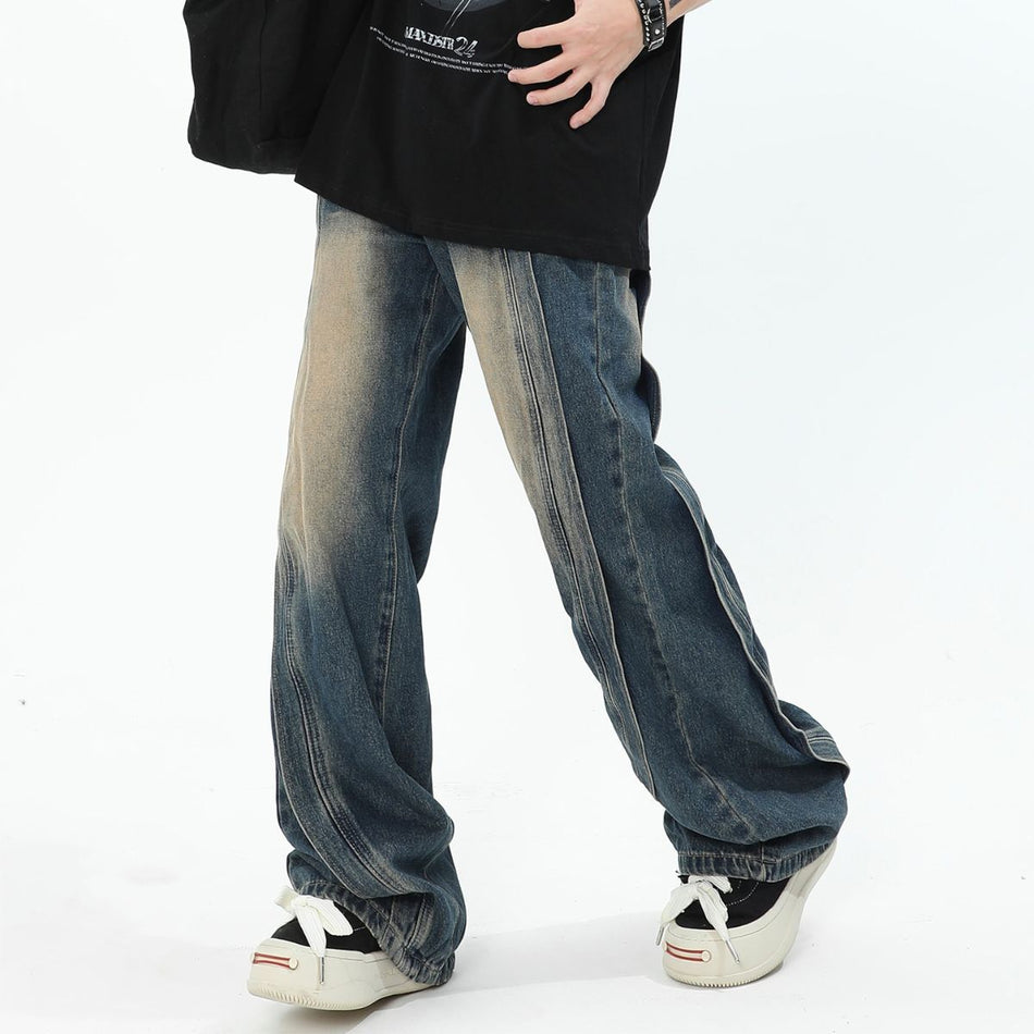 Heavy Stitching Wide-Leg Jeans – High Street Fit