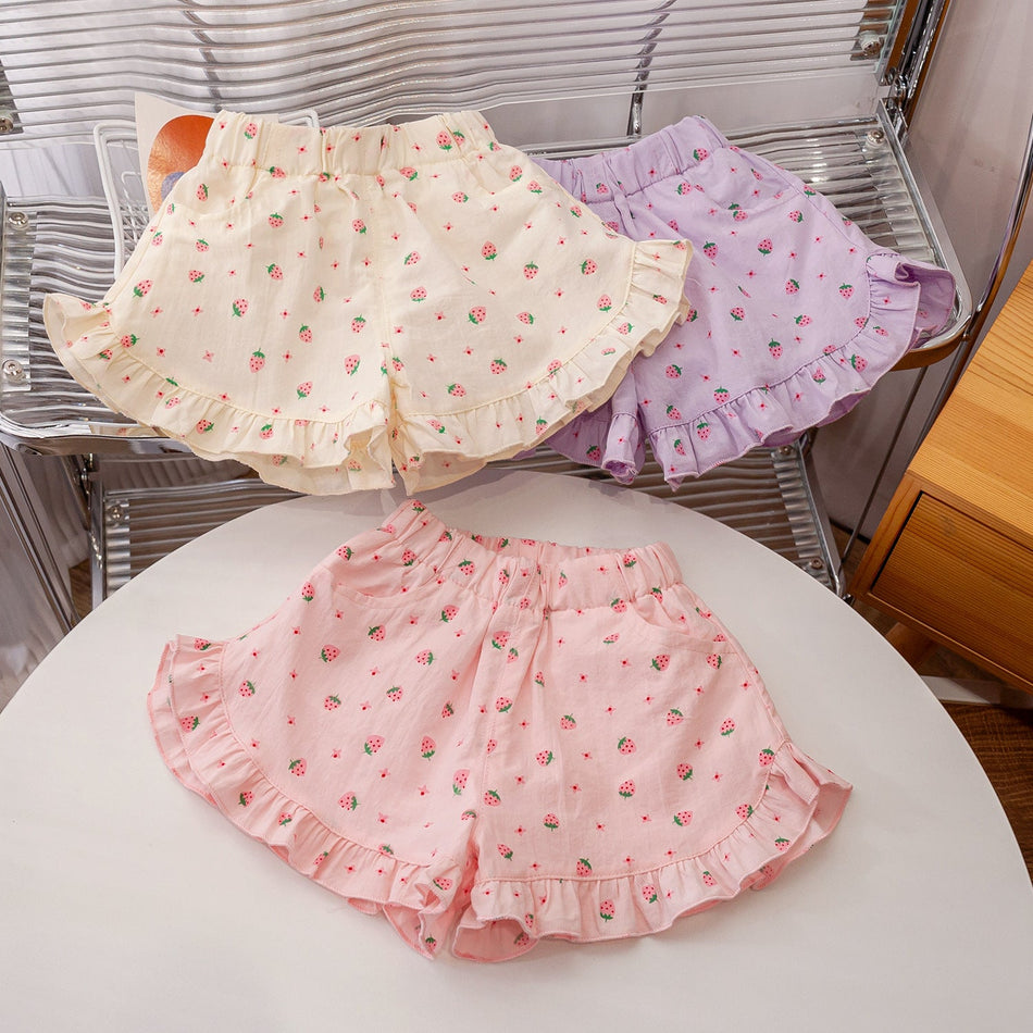 Girls Strawberry Summer Shorts 2026 Trendy Casual Wear