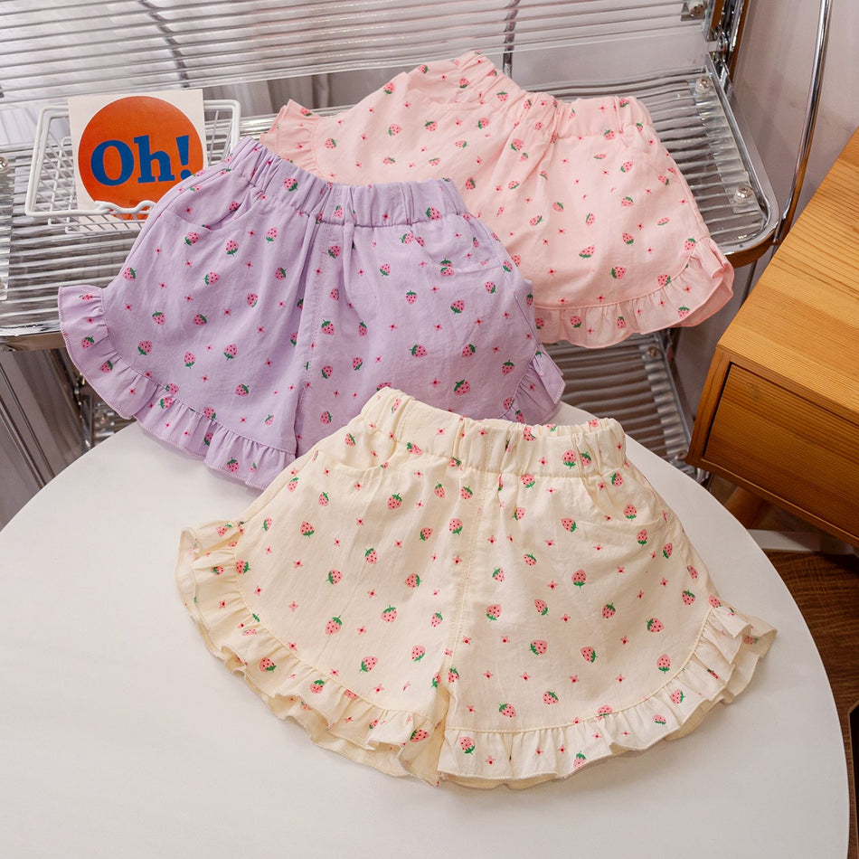 Girls Strawberry Summer Shorts 2026 Trendy Casual Wear