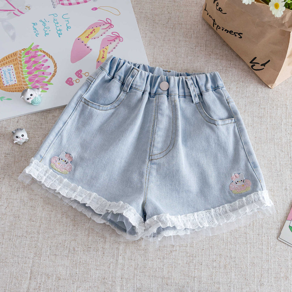 Baby Girls Lace Denim Shorts 2026 Korean Style