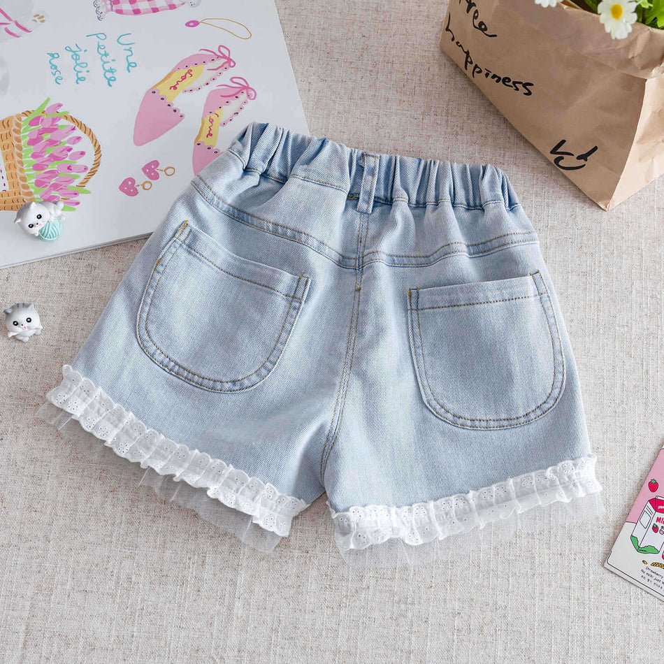 Baby Girls Lace Denim Shorts 2026 Korean Style