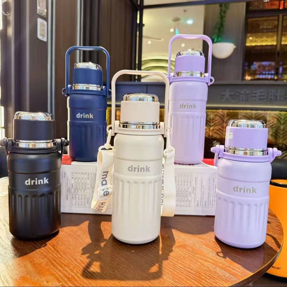 316 Stainless Steel Straw Thermos with Strap & Tea Filter