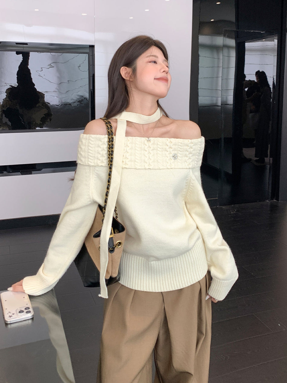 Women's Gentle Style Off-Shoulder Cable Knit Sweater (2026)