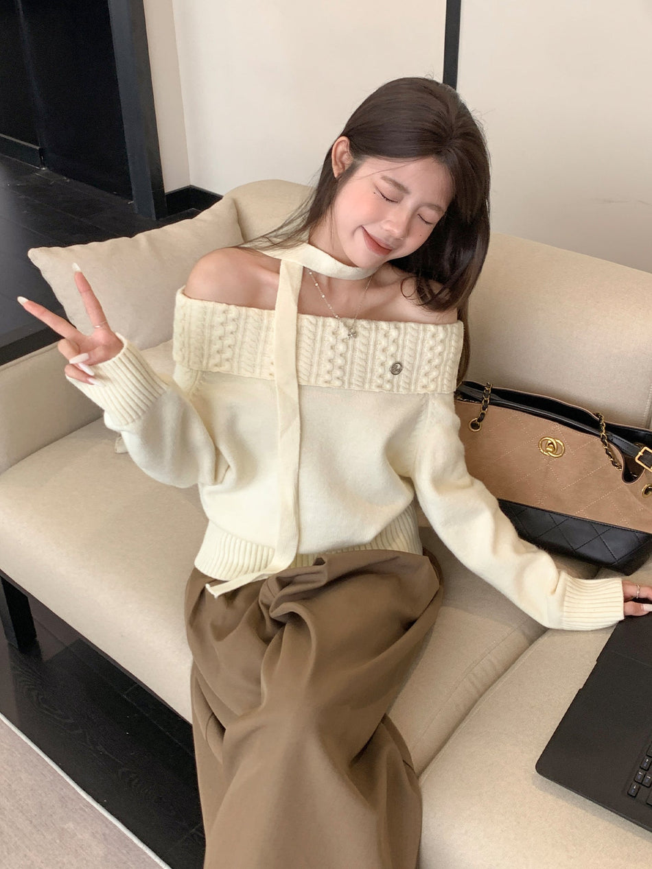 Women's Gentle Style Off-Shoulder Cable Knit Sweater (2026)