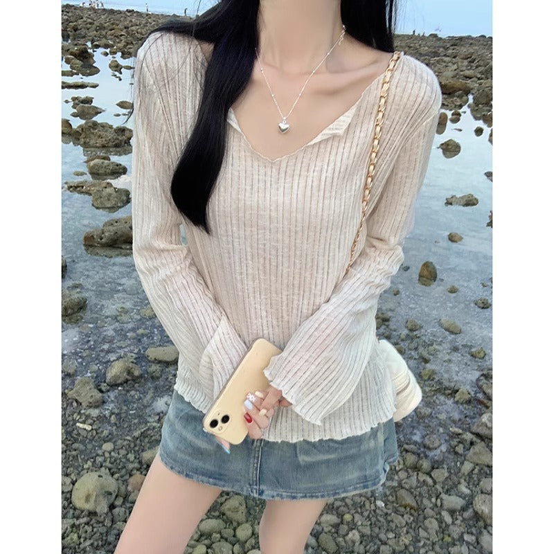 Women's Ice Silk V-Neck Sunscreen Blouse & Loose Summer Top