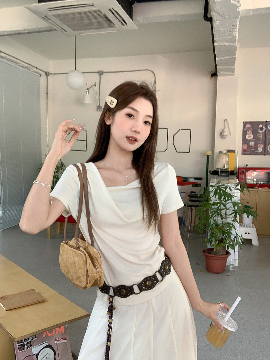 Women's Gentle Asymmetrical Off-Shoulder Pleated Top (2026)