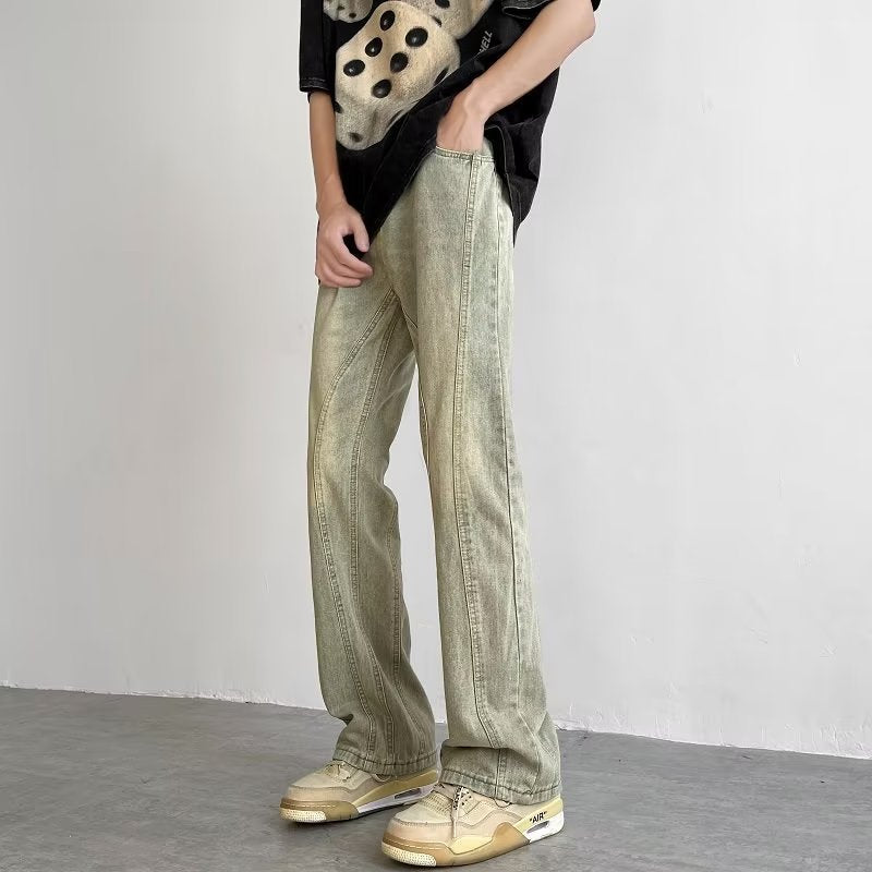 Yellow Mud Washed Jeans – Slim Stacked Style