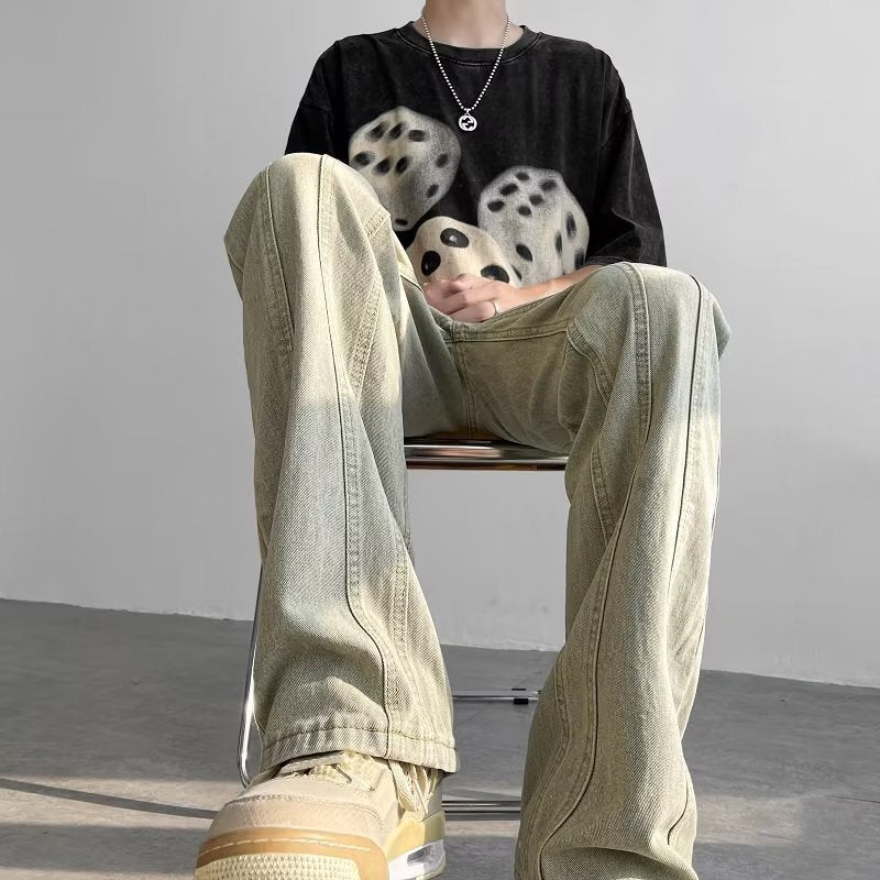 Yellow Mud Washed Jeans – Slim Stacked Style