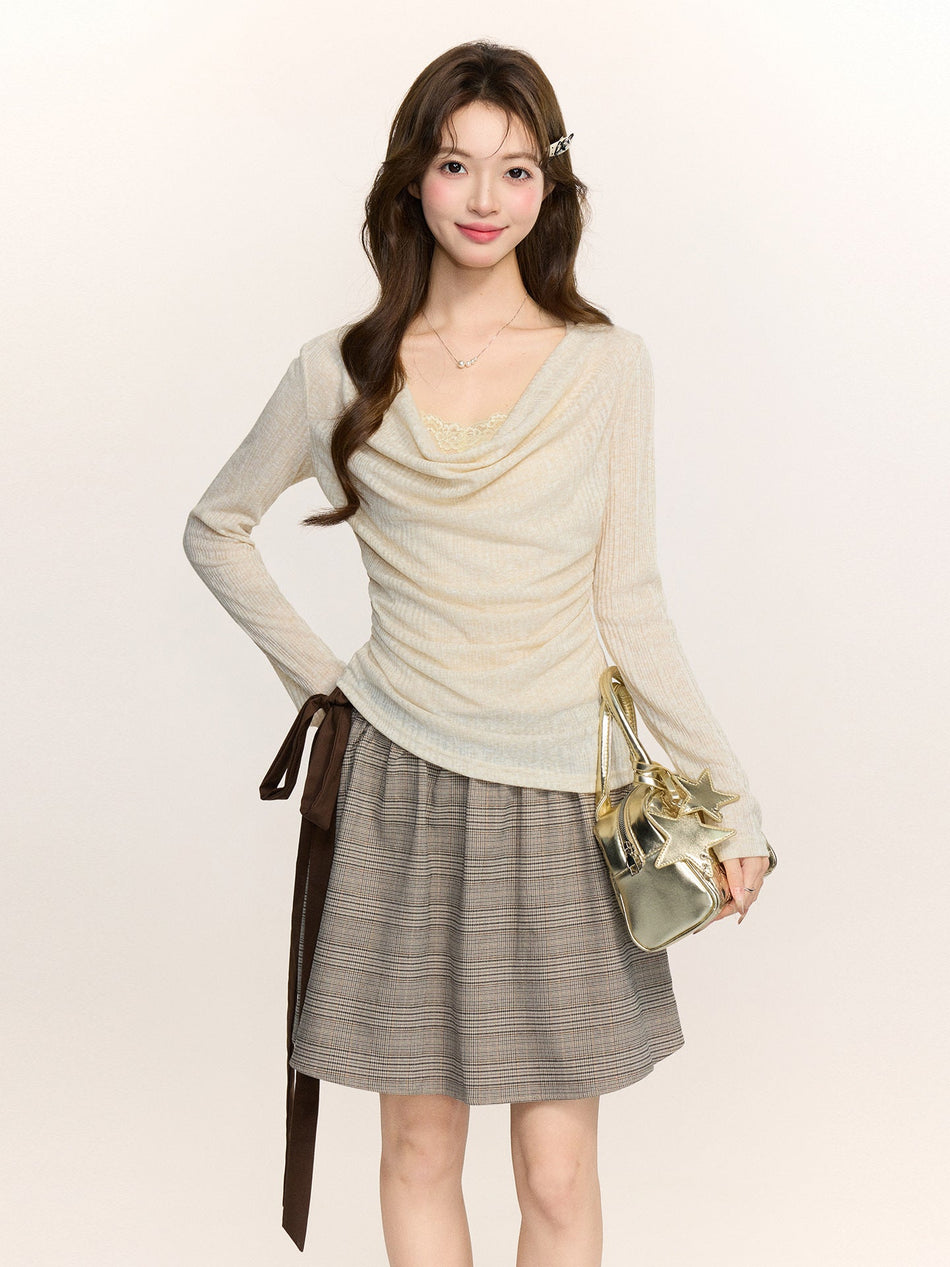 Lace Fake Two Piece Swing Collar Top