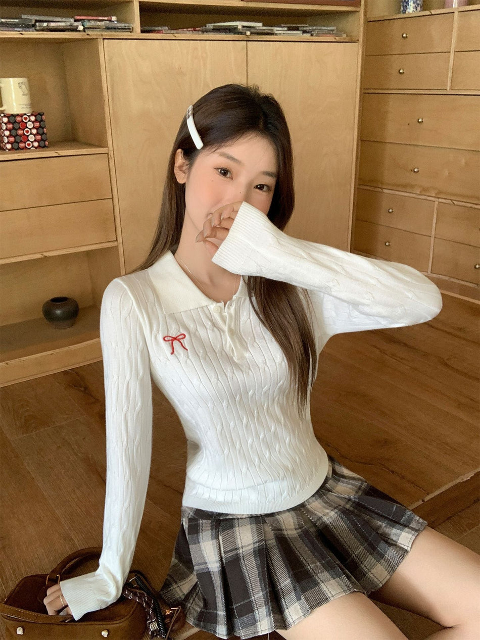 Embroidered Polo Knit Slim Fit Base Top