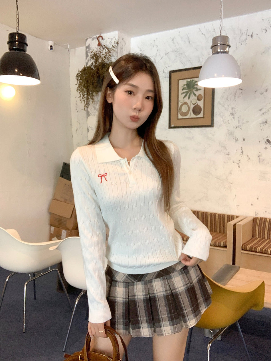 Embroidered Polo Knit Slim Fit Base Top