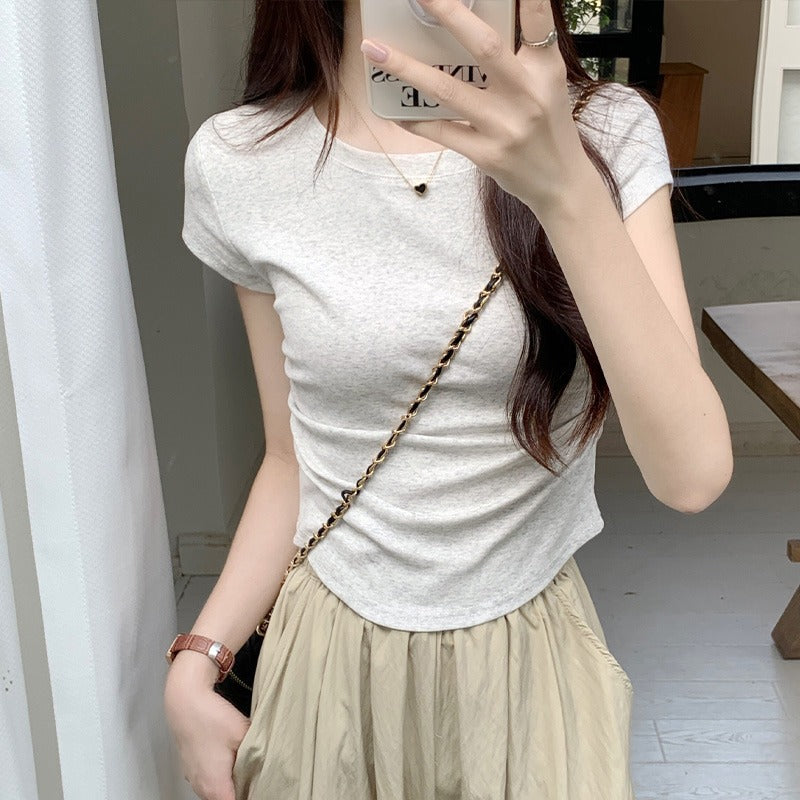 Slim Fit Tight Waist Curved Hem T Shirt