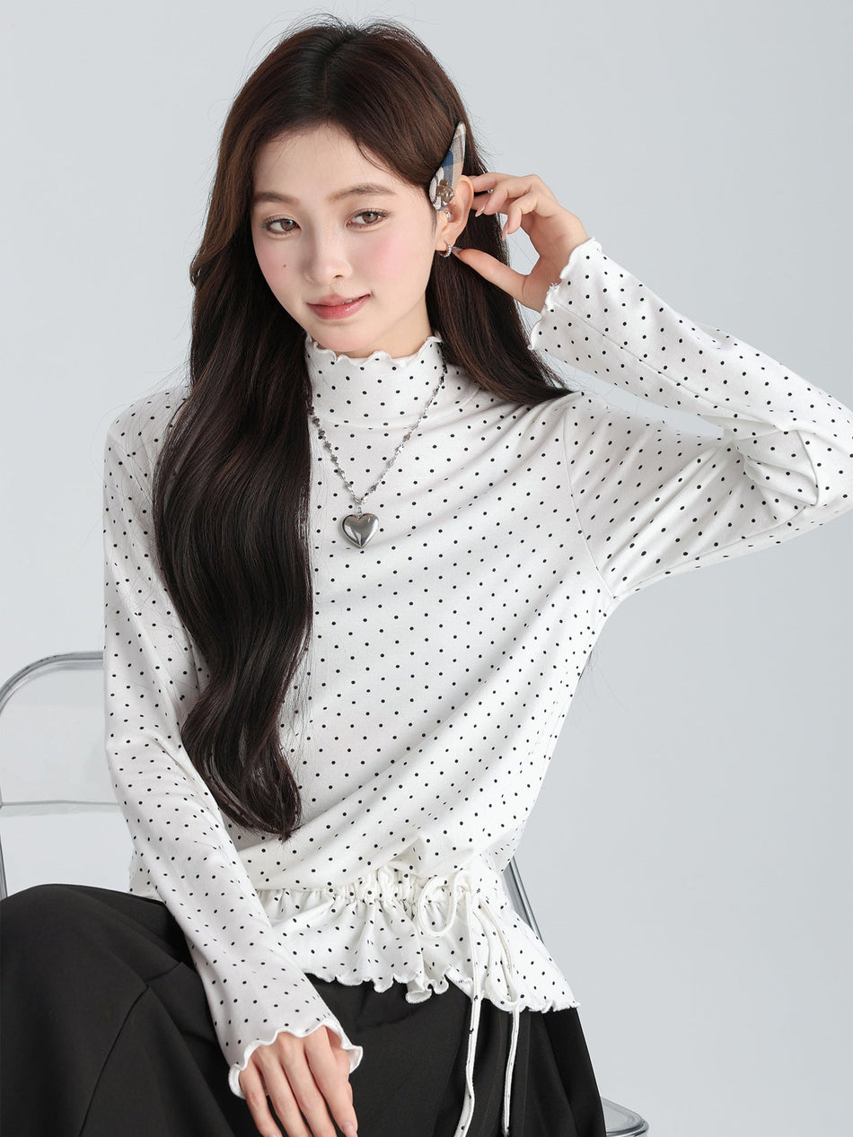 White Polka Dot Lace High Neck Base Top