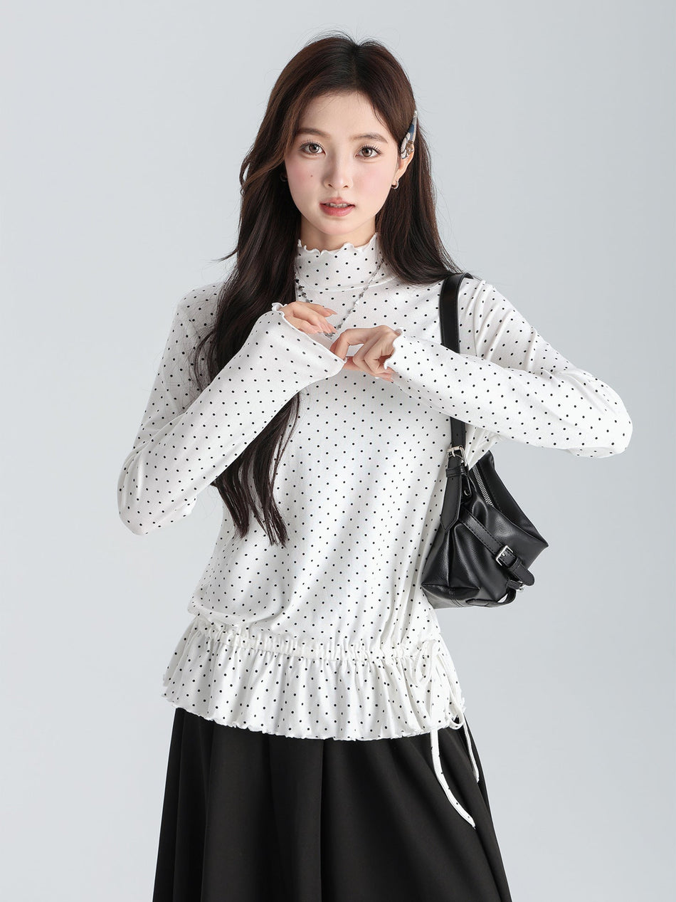 White Polka Dot Lace High Neck Base Top