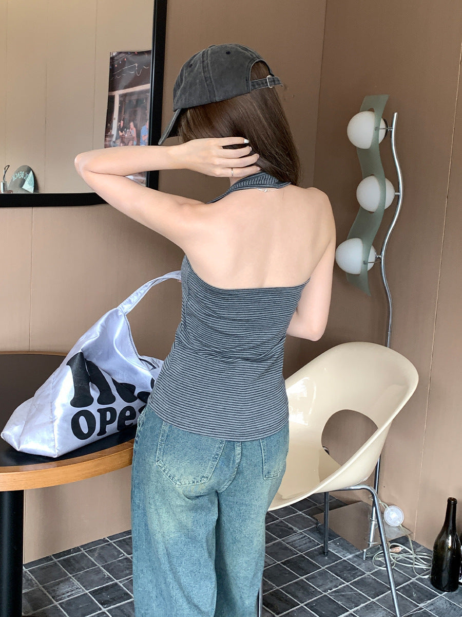 Striped Halter Slim Fit Camisole Top