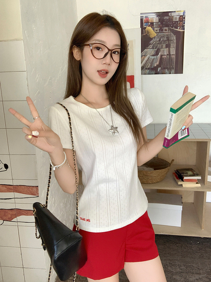 White Embroidered Short Sleeve Top