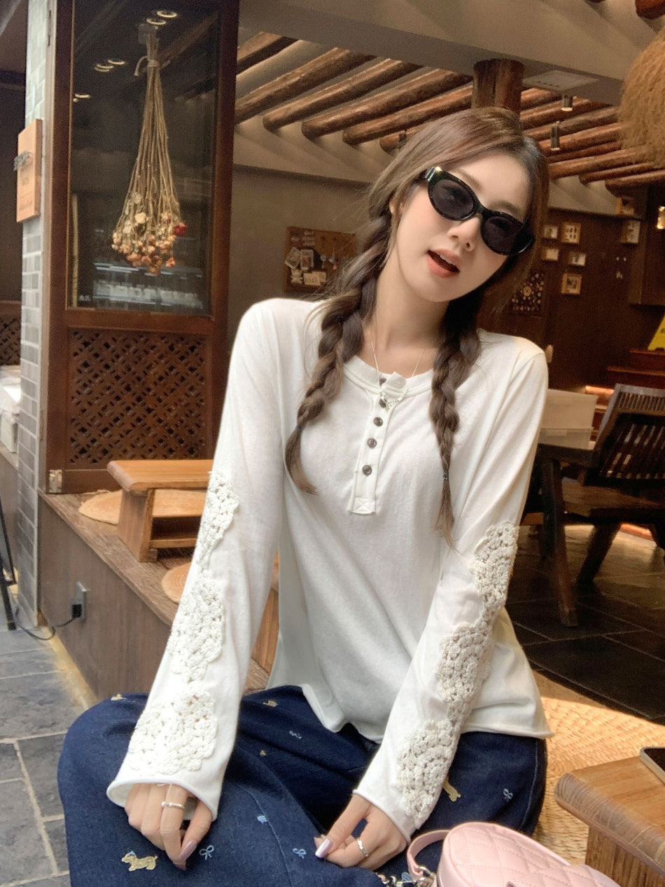 Embroidery Hollow Out Loose T Shirt