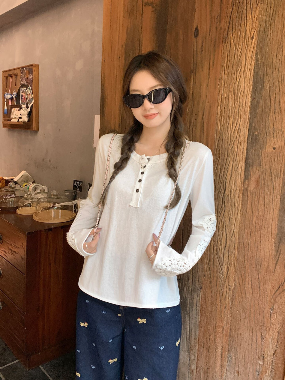 Embroidery Hollow Out Loose T Shirt