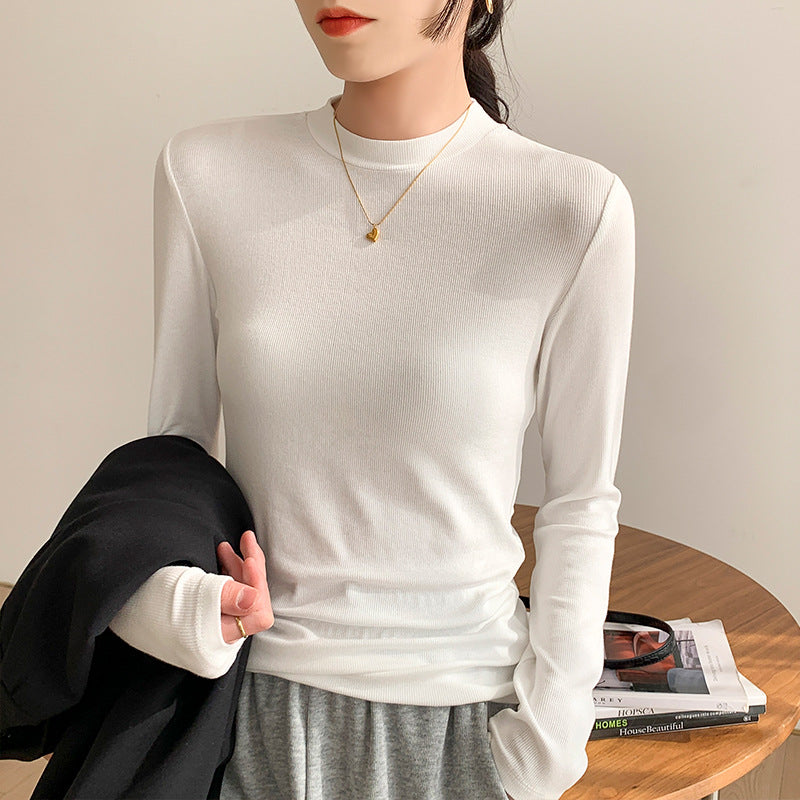 White Stand Collar Slim Fit Base Shirt