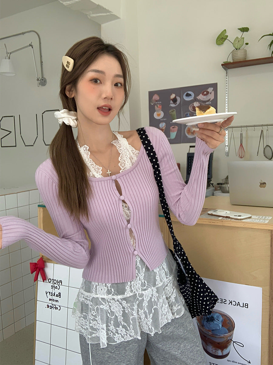 Purple Knit Slim Fit Inner Top
