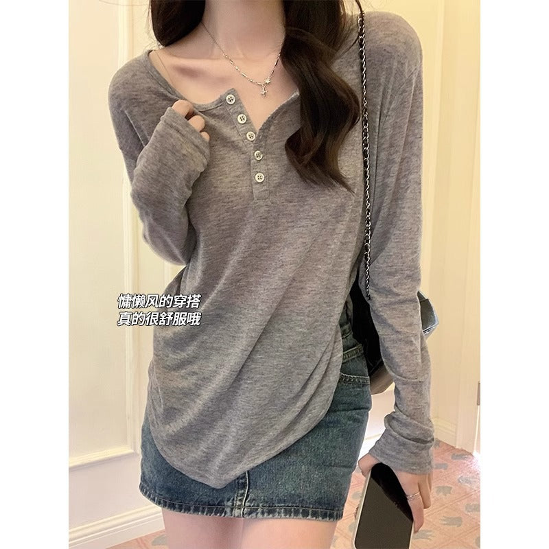 Korean Half Open Collar Loose T Shirt