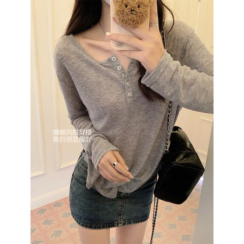 Korean Half Open Collar Loose T Shirt