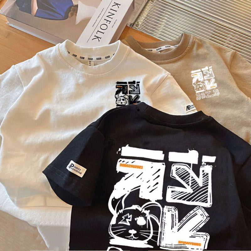 Boys Cotton T-Shirt 2026 Summer Korean Style Top