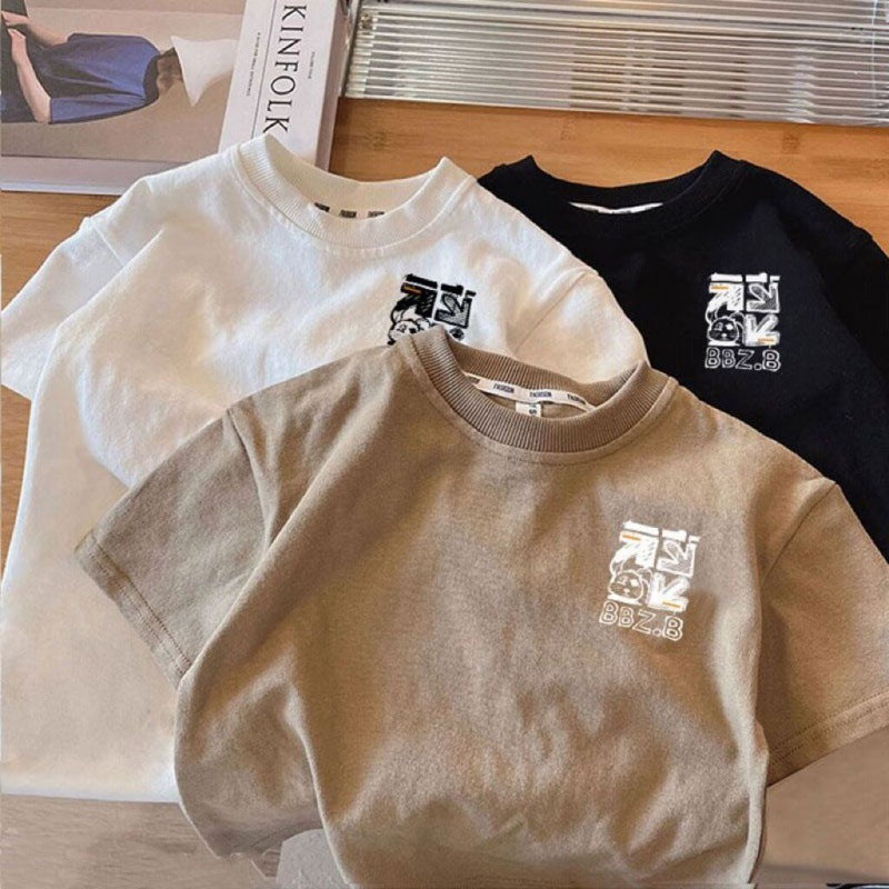 Boys Cotton T-Shirt 2026 Summer Korean Style Top