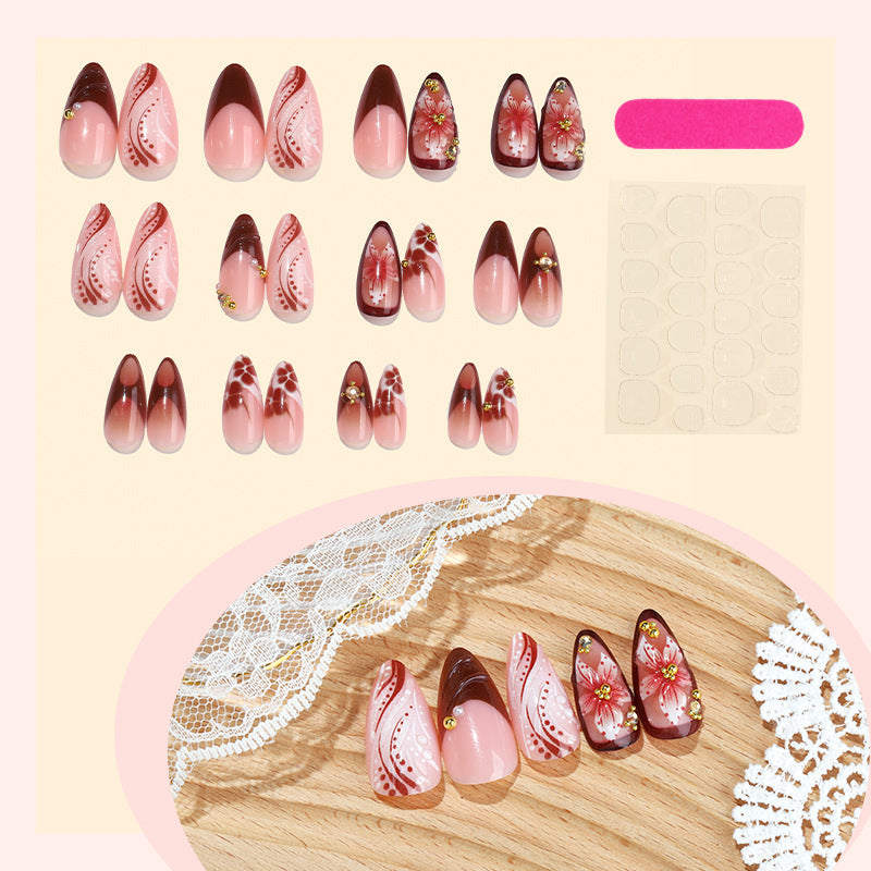 Almond Floral Press-On Nails – Trendy Design