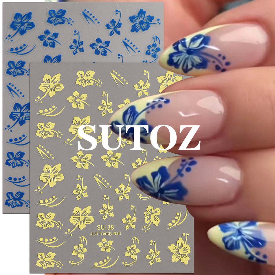3D Flower Nail Stickers – Hibiscus Style Art - 8 Different