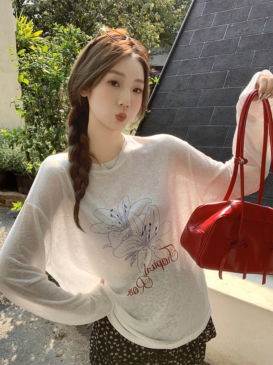 Loose Sun Protection Printed Long Sleeve Top