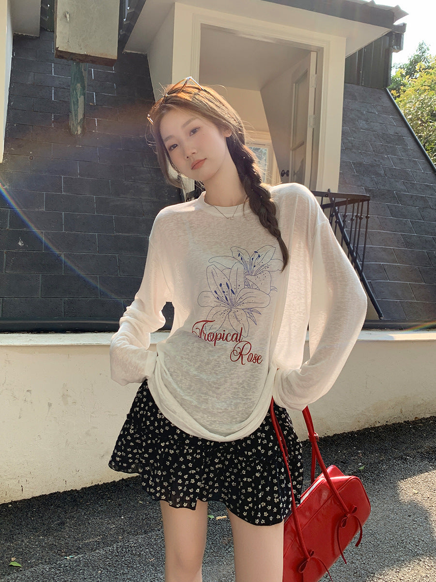 Loose Sun Protection Printed Long Sleeve Top