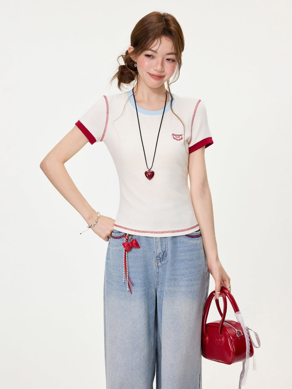 Apricot Embroidered Slim Fit Hot Girl Top