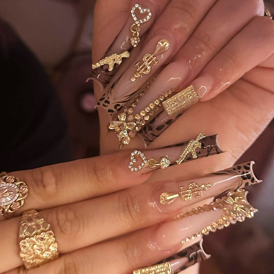 Diamond Bow Flower Nails – Heavy Design Set