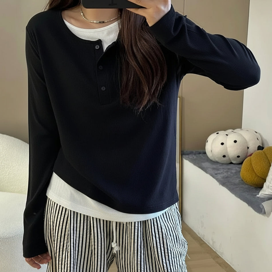 Fake Two Piece Loose Design Women Top