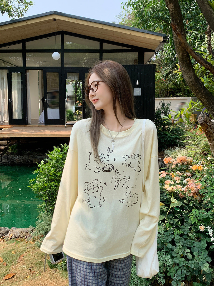 Puppy Print Loose Sun Protection T Shirt