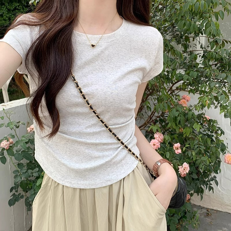 Blue Ruched Waist Slim Fit Flutter Sleeve Top