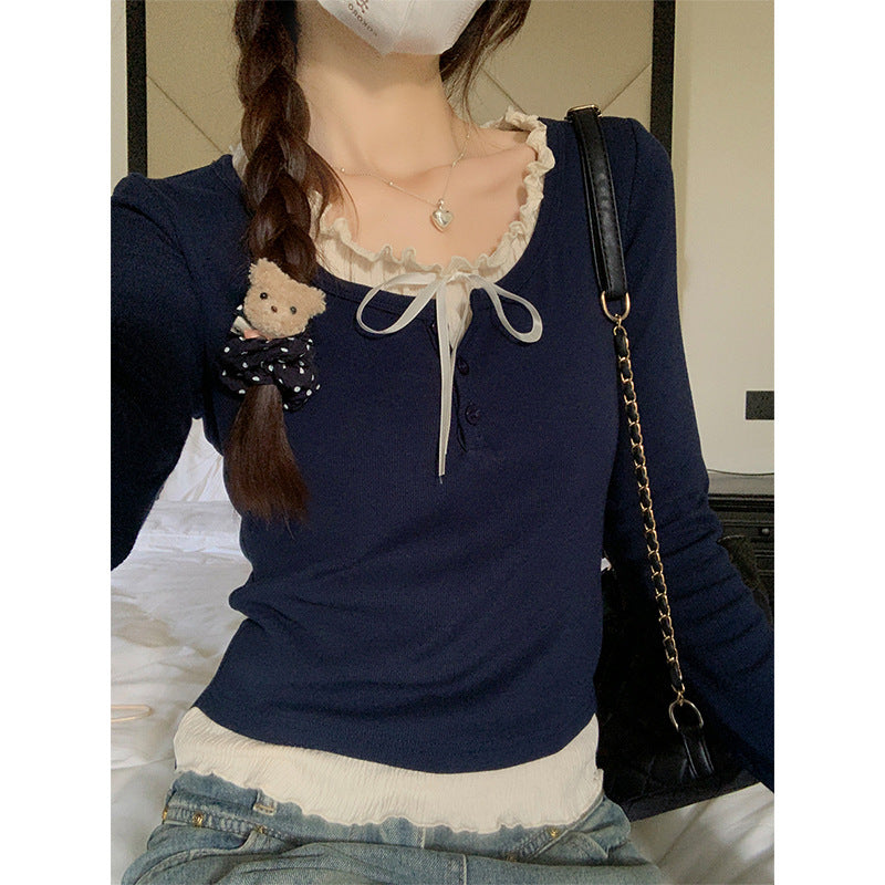 French Bow Fake Two Piece Crop Top