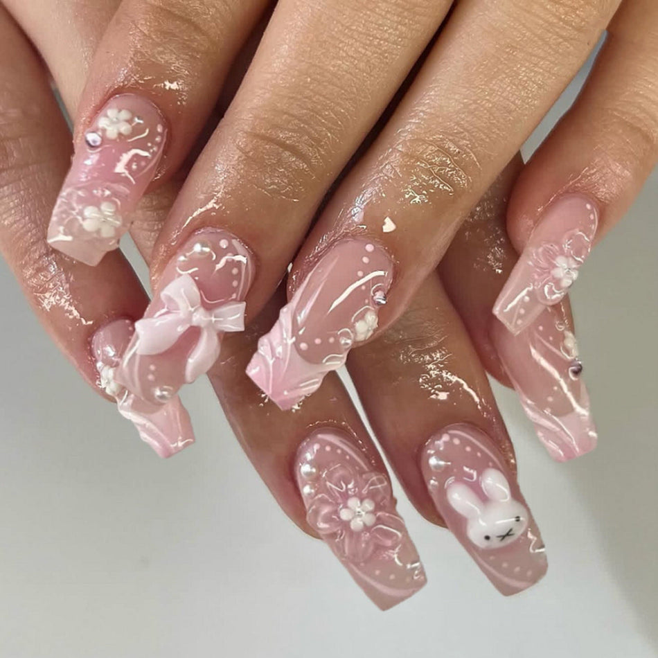 Bow Diamond Almond Nails – Flash Design Set