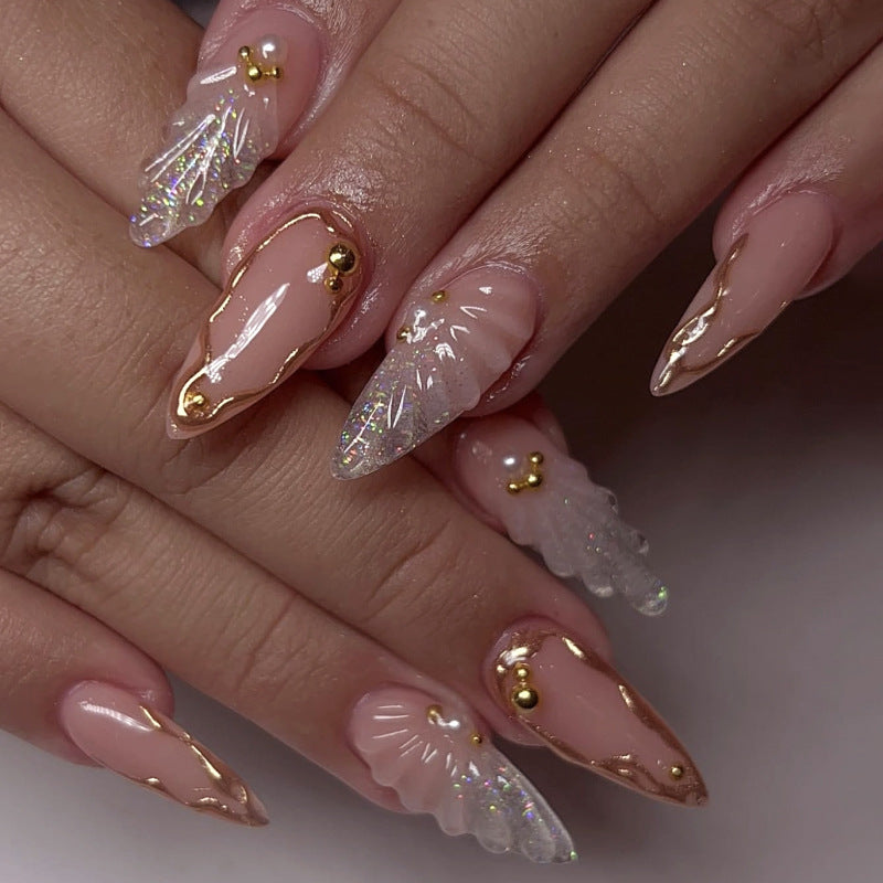 Water Drop 3D Diamond Nails – Gilded Almond Set