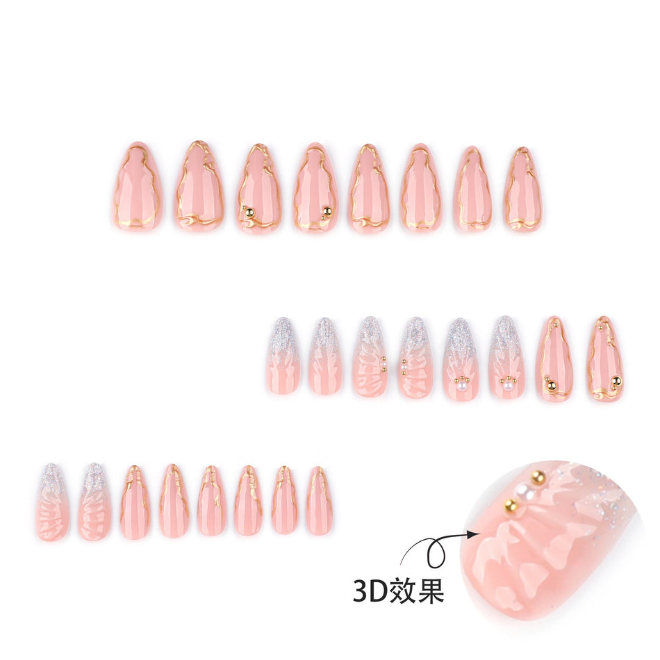 Water Drop 3D Diamond Nails – Gilded Almond Set