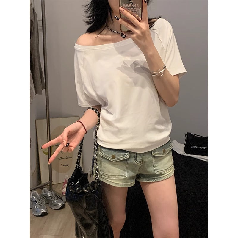 White One Shoulder Loose Slim Fit T Shirt