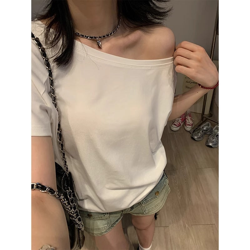 White One Shoulder Loose Slim Fit T Shirt