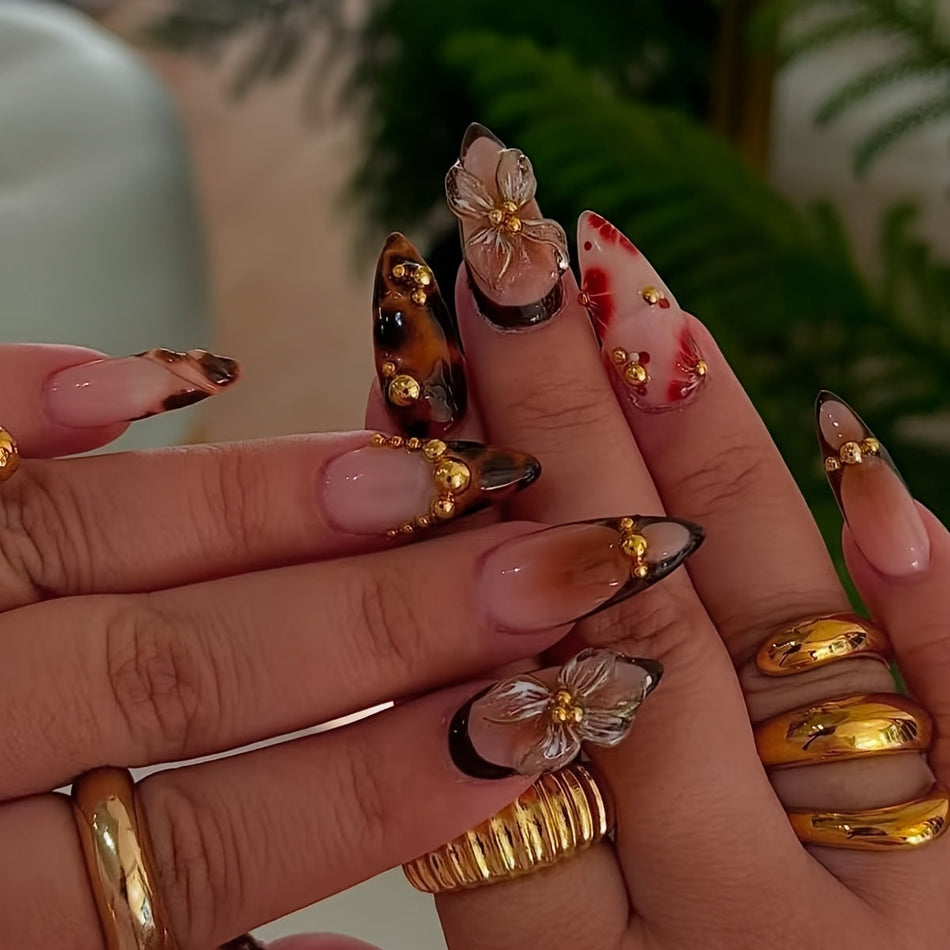 : Pearl Rhinestone Almond Nails – Sweet Cool Set