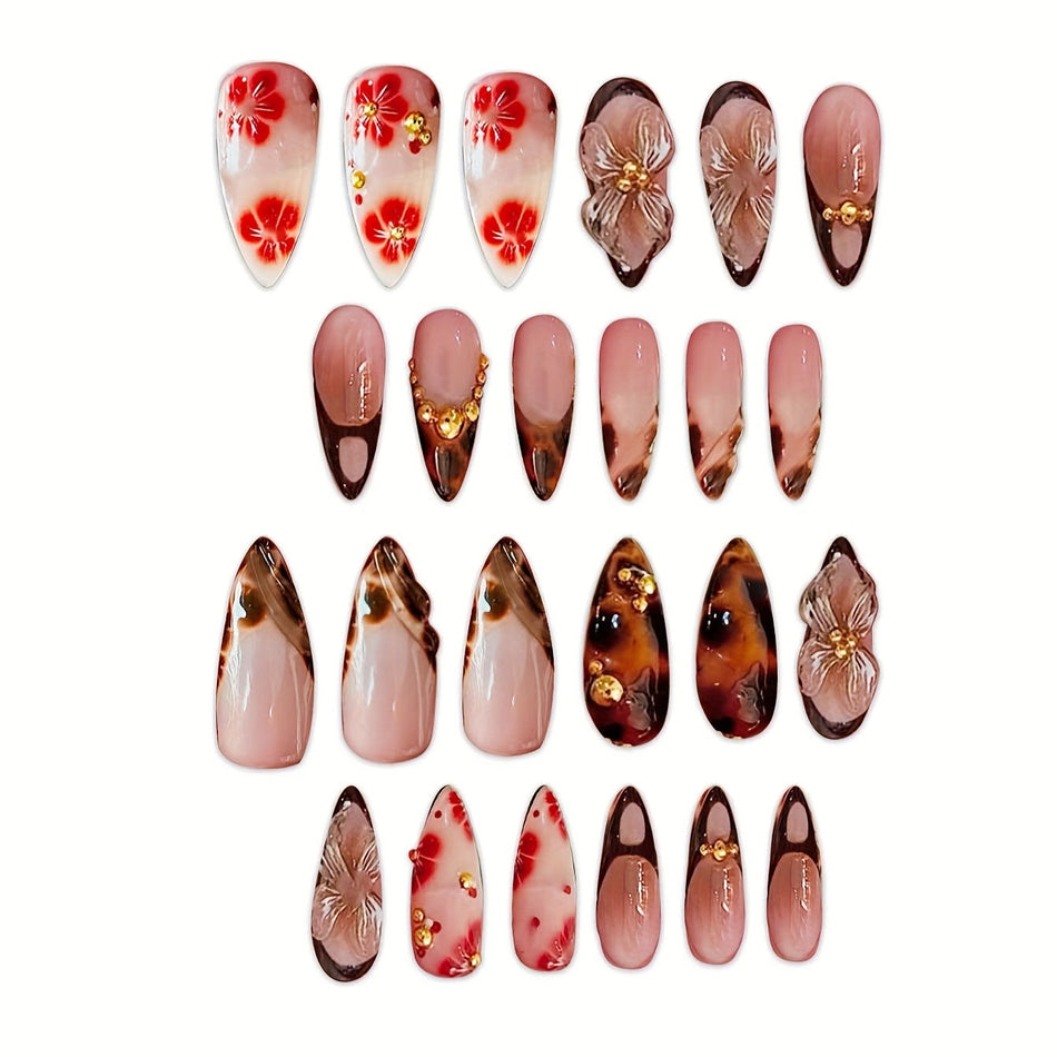 : Pearl Rhinestone Almond Nails – Sweet Cool Set