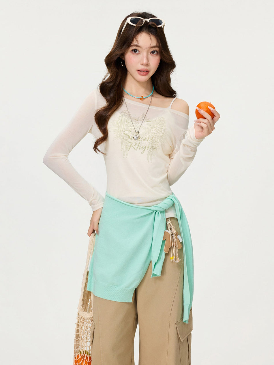 Korean Off Shoulder Slim Fit Long Sleeve Top